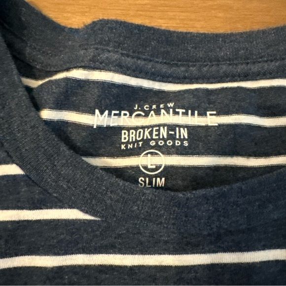 JCrew Shirt Men’s Large Slim Blue Striped Mercantile Knit Goods Crewneck Tee - Picture 3 of 7